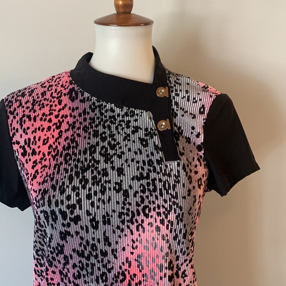 [Jamie Sadock] Pink/Black Pleated Leopard Shirt - Size Small - Picture 2 of 7